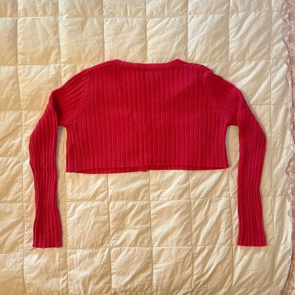 Red / pink knit cropped cardigan - Picture 3 of 3